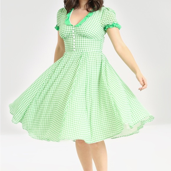 Hell Bunny Anne Marie Dress green Gingham - Picture 3 of 9